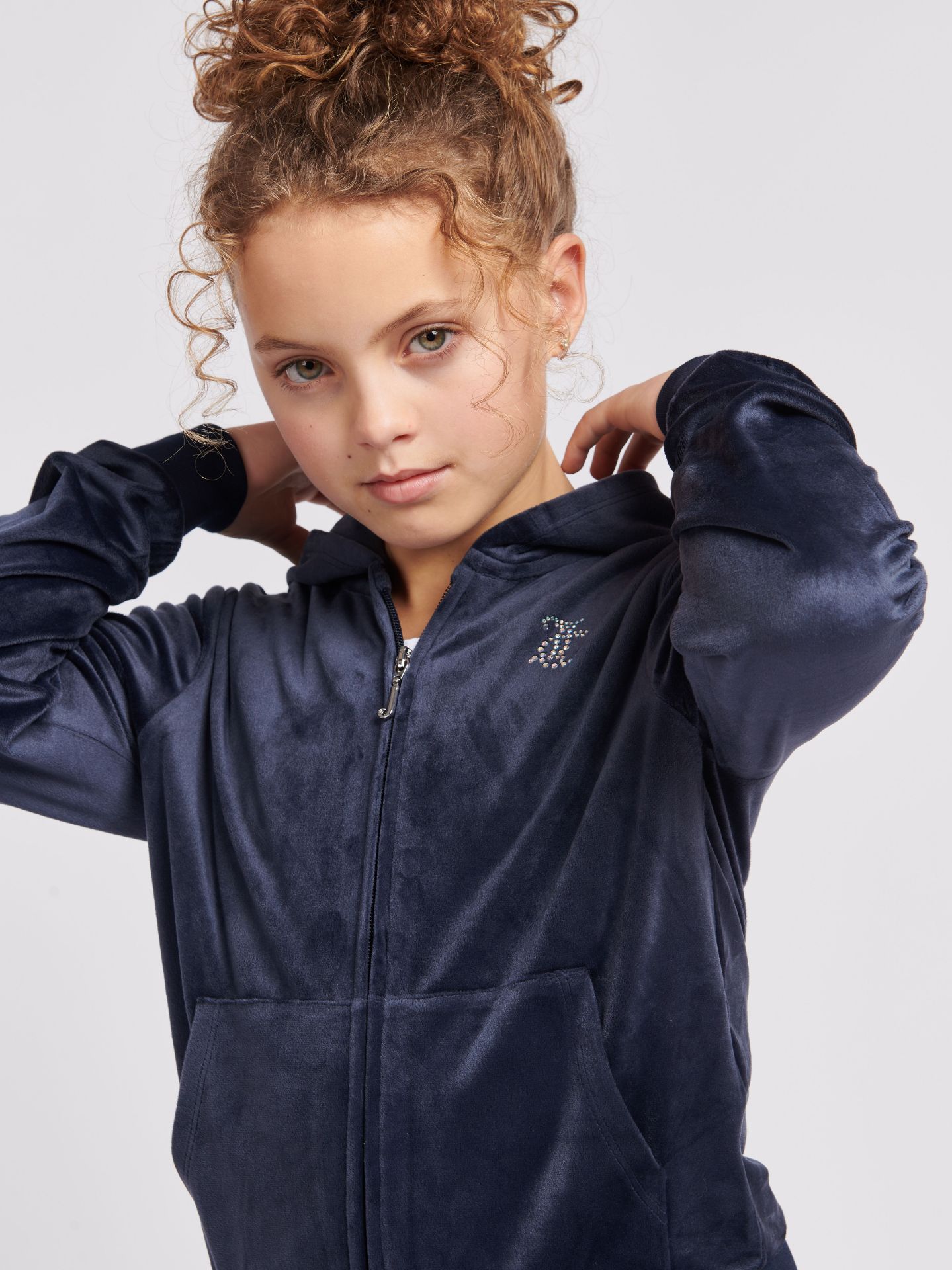 Juicy Couture Girls Summer Diamante Zip Through Velour Hoodie