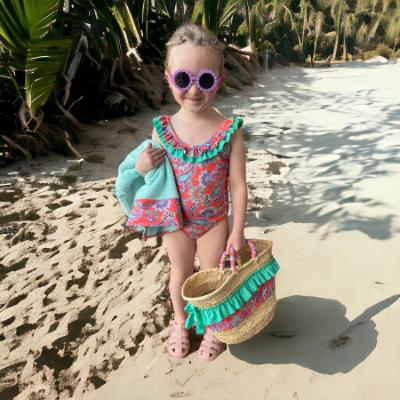 Picture of Sardon Mexico Girls Ruffle Swimsuit - Coral