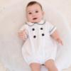 Picture of Sarah Louise Boys Linen Cotton Romper & Hat Set - White Navy Blue