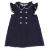 Picture of Sarah Louise Girls Linen Cotton Ruffle Dress  - Navy Blue White