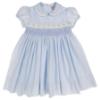 Picture of Sarah Louise Baby Girl Smocked Puff Sleeve Peter Pan Collar Dress - Pale Blue White