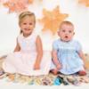 Picture of Sarah Louise Baby Girl Smocked Puff Sleeve Peter Pan Collar Dress - Pale Blue White