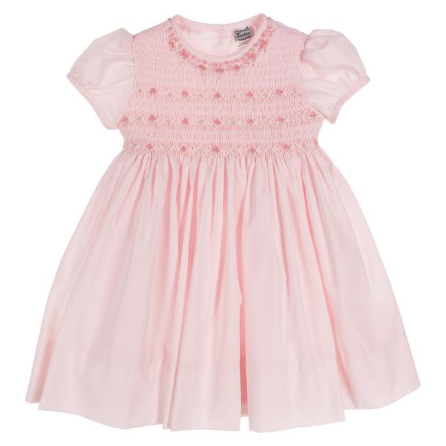 Picture of Sarah Louise Girls Smocked Puff Sleeve Dress - Pale Pink 