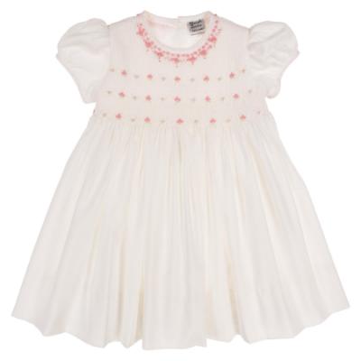 Picture of Sarah Louise Girls Smocked Puff Sleeve Dress - Ivory Pink