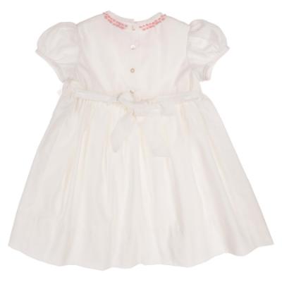 Picture of Sarah Louise Girls Smocked Puff Sleeve Dress - Ivory Pink