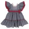 Picture of Foque Girls Gingham Angel Sleeve Ruffle Dress - Navy Red