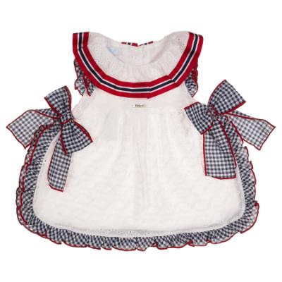Picture of Foque Baby Girls Gingham Ruffle Dress Panties & Bonnet Set - White Navy Red 