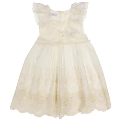 Picture of Foque Baby Girls Knit Bodice Lace Ruffle Dress - Ivory