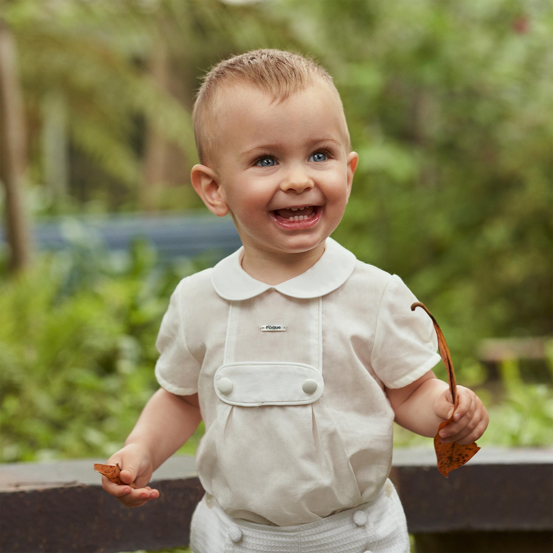 Foque Baby Boys Short Sleeve Blouse Pants Set Ivory
