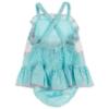 Picture of Anavini Girls Smocked Flamingos Vintage Style Skirted Swimsuit - Aqua Blue Polka