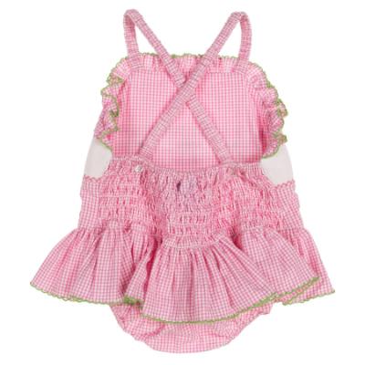 Picture of Anavini Girls Smocked Cherries Vintage Style Skirted Swimsuit - Fuschia Pink Check