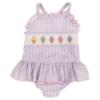 Picture of Anavini Girls Smocked Ice Creams Vintage Style Skirted Swimsuit - Lilac Check