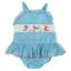 Picture of Anavini Girls Smocked Mermaids Vintage Style Skirted Swimsuit - Turquoise Check 