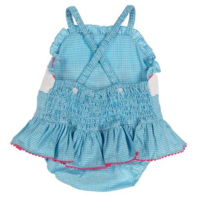 Picture of Anavini Girls Smocked Mermaids Vintage Style Skirted Swimsuit - Turquoise Check 