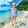 Picture of Anavini Girls Smocked Mermaids Vintage Style Skirted Swimsuit - Turquoise Check 