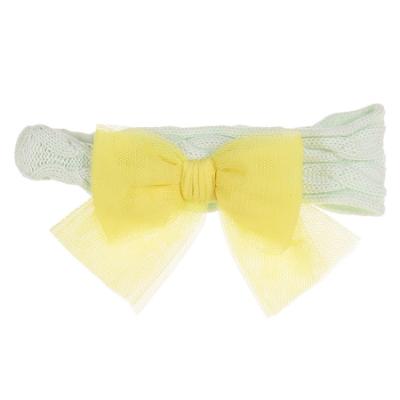 Picture of Rahigo Girls Summer Knit Cable Headband With Large Fixed Tulle Bow - Mint Green Lemon
