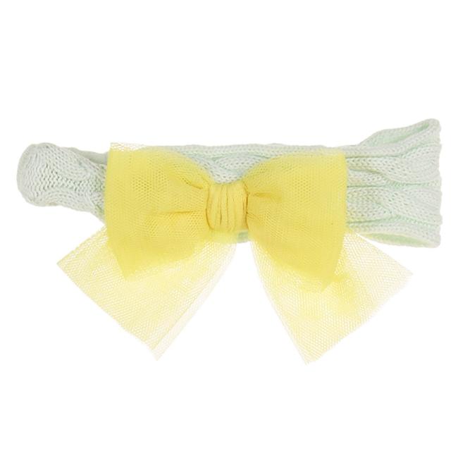 Picture of  Rahigo Girls Summer Knit Cable Headband With Large Fixed Tulle Bow - Mint Green Lemon