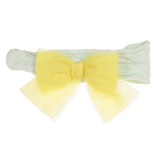 Picture of Rahigo Girls Summer Knit Cable Headband With Large Fixed Tulle Bow - Mint Green Lemon