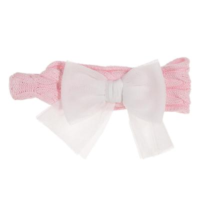 Picture of Rahigo Girls Summer Knit Cable Headband With Large Fixed Tulle Bow - Pale Pink white