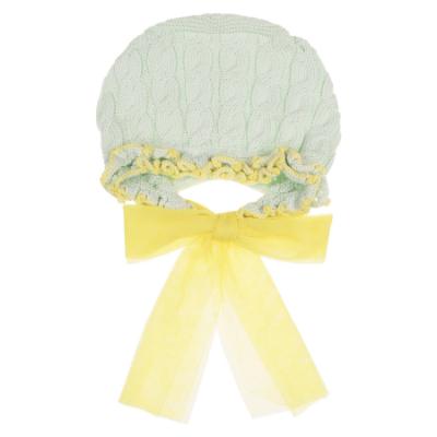 Picture of Rahigo Girls Summer Knit Cable Ruffle Bonnet With Tulle Bow - Mint Green Lemon