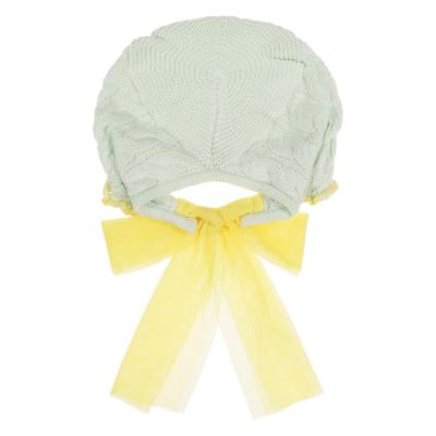 Picture of Rahigo Girls Summer Knit Cable Ruffle Bonnet With Tulle Bow - Mint Green Lemon