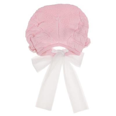 Picture of Rahigo Girls Summer Knit Cable Ruffle Bonnet With Tulle Bow - Pale Pink White