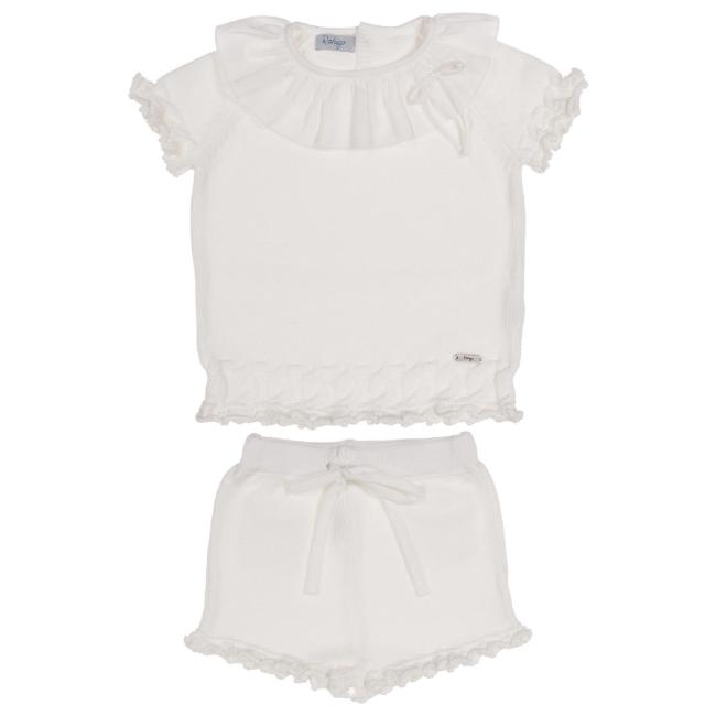 Picture of Rahigo Girls Summer Knit Ruffle Jumper & Shorts Set X 2 - White