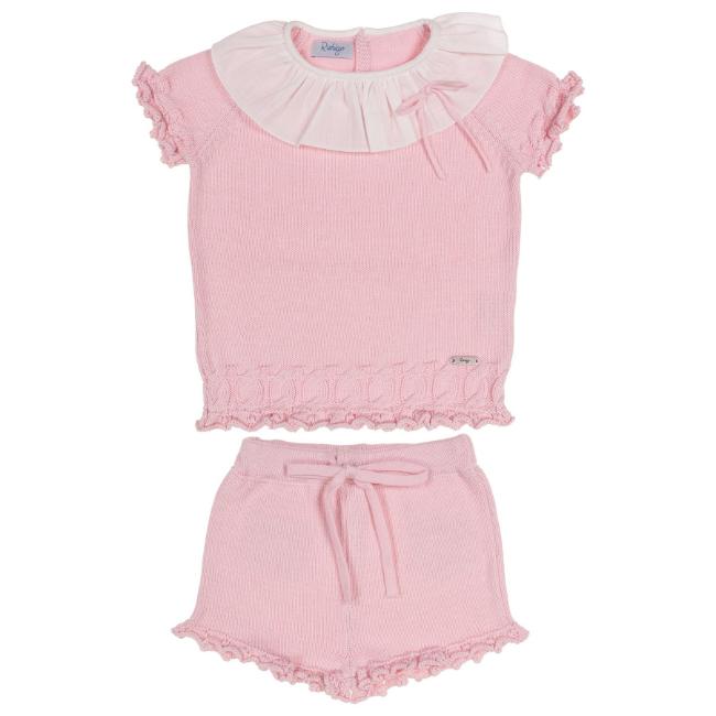 Picture of Rahigo Girls Summer Knit Ruffle Jumper & Shorts Set X 2 - Baby Pink