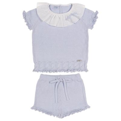 Picture of Rahigo Girls Summer Knit Ruffle Jumper & Shorts Set X 2 - Baby Blue