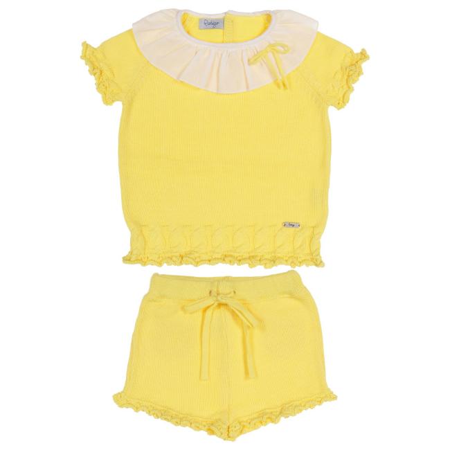 Picture of Rahigo Girls Summer Knit Ruffle Jumper & Shorts Set X 2 - Lemon