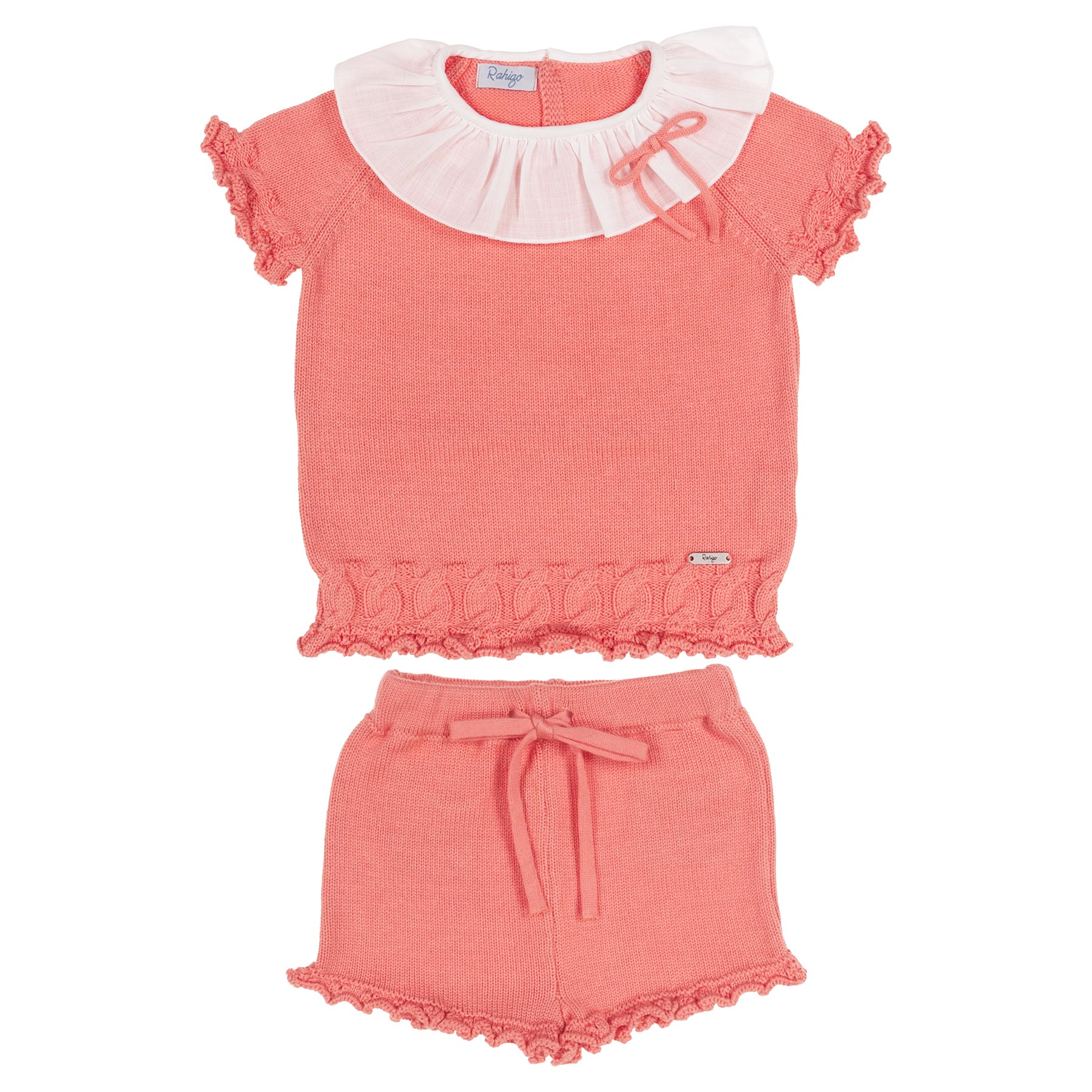 Rahigo Girls Summer Knit Ruffle Jumper Shorts Set X 2 Coral