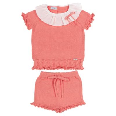 Picture of Rahigo Girls Summer Knit Ruffle Jumper & Shorts Set X 2 - Coral