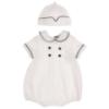 Picture of Sarah Louise Boys Linen Cotton Romper & Hat Set - White Navy Blue