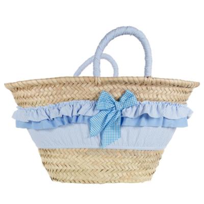 Picture of Sardon Rayas Beach Basket With Ruffle & Bow - Pale Blue