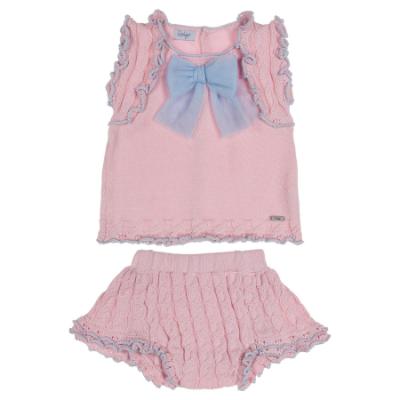Picture of Rahigo Girls Summer Knit Cable Skirted Jam Pants Set X 2 - Baby Pink Blue