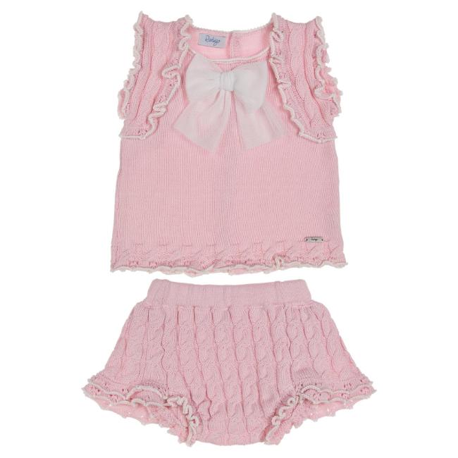 Picture of Rahigo Girls Summer Knit Cable Skirted Jam Pants Set X 2 - Baby Pink White