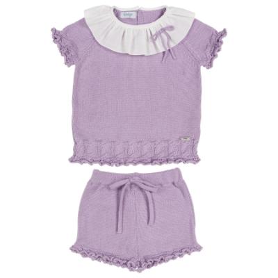 Picture of Rahigo Girls Summer Knit Ruffle Jumper & Shorts Set X 2 - Lilac