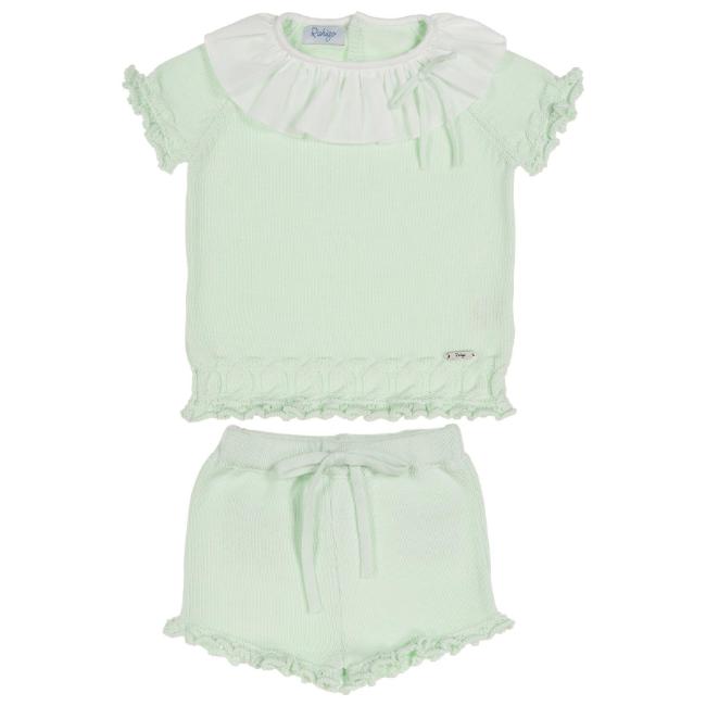Picture of Rahigo Girls Summer Knit Ruffle Jumper & Shorts Set X 2 - Mint Green