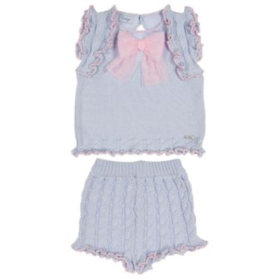 Picture of Rahigo Girls Summer Knit Cable Top & Shorts Set X 2 - Baby Blue Pink