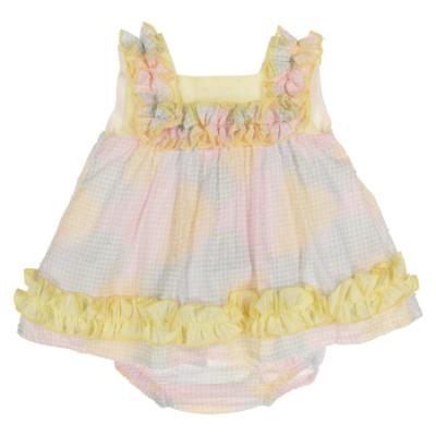 Picture of Lor Miral Baby Girls Summer Plumetti Dress & Panties Set - Lemon Pink 