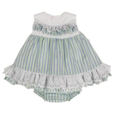 Picture of Lor Miral Baby Girls Summer Stripe Dress & Panties Set - Mint Green Blue