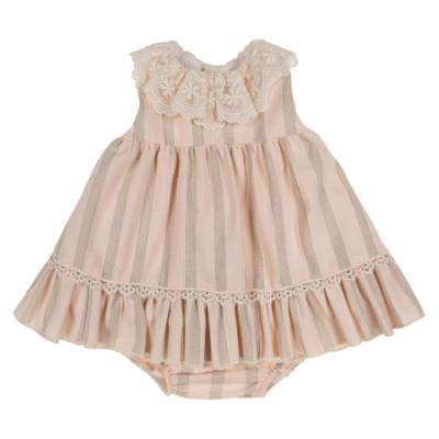 Picture of Lor Miral Baby Girls Summer Stripe Dress & Panties Set - Pink Beige
