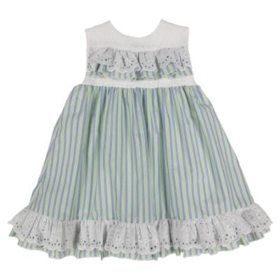Picture of Lor Miral Girls Summer Stripe Dress - Mint Green Blue