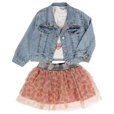 Picture of Ebita Girls Summer Denim Jacket T-shirt & Skirt Set X 3 - Blue Pink