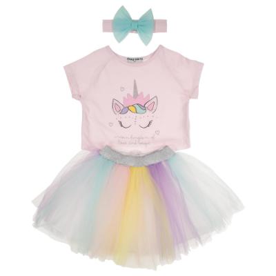 Picture of Ebita Girls Summer Unicorn T-shirt Skirt & Headband Set X 3- Pink Multi