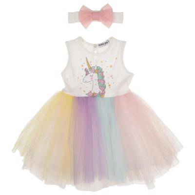 Picture of Ebita Girls Summer Unicorn Tulle Dress & Headband Set X 2 - Pink Multi