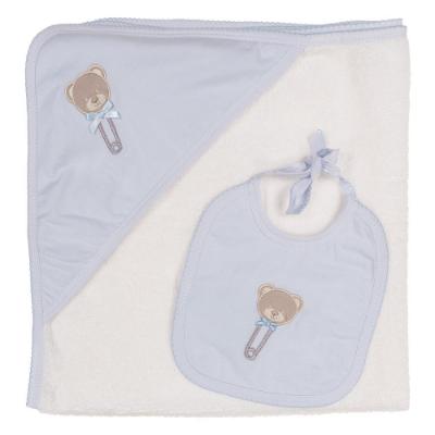 Picture of Sardon Baby Collection Boys Hooded Towel & Bib  Set X 2 - Baby Blue 