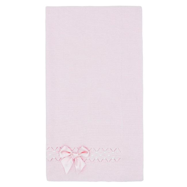 Picture of Blues Baby Girls Knitted Cotton Shawl With Satin Bow - Baby Pink 