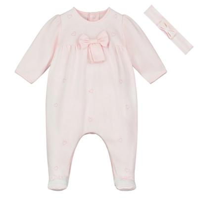 Picture of Emile Et Rose Girls Flavia Heart & Bow Babygrow Set - Pink