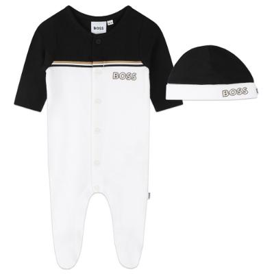 Picture of BOSS Baby Boys Logo Babygrow & Hat Set - White